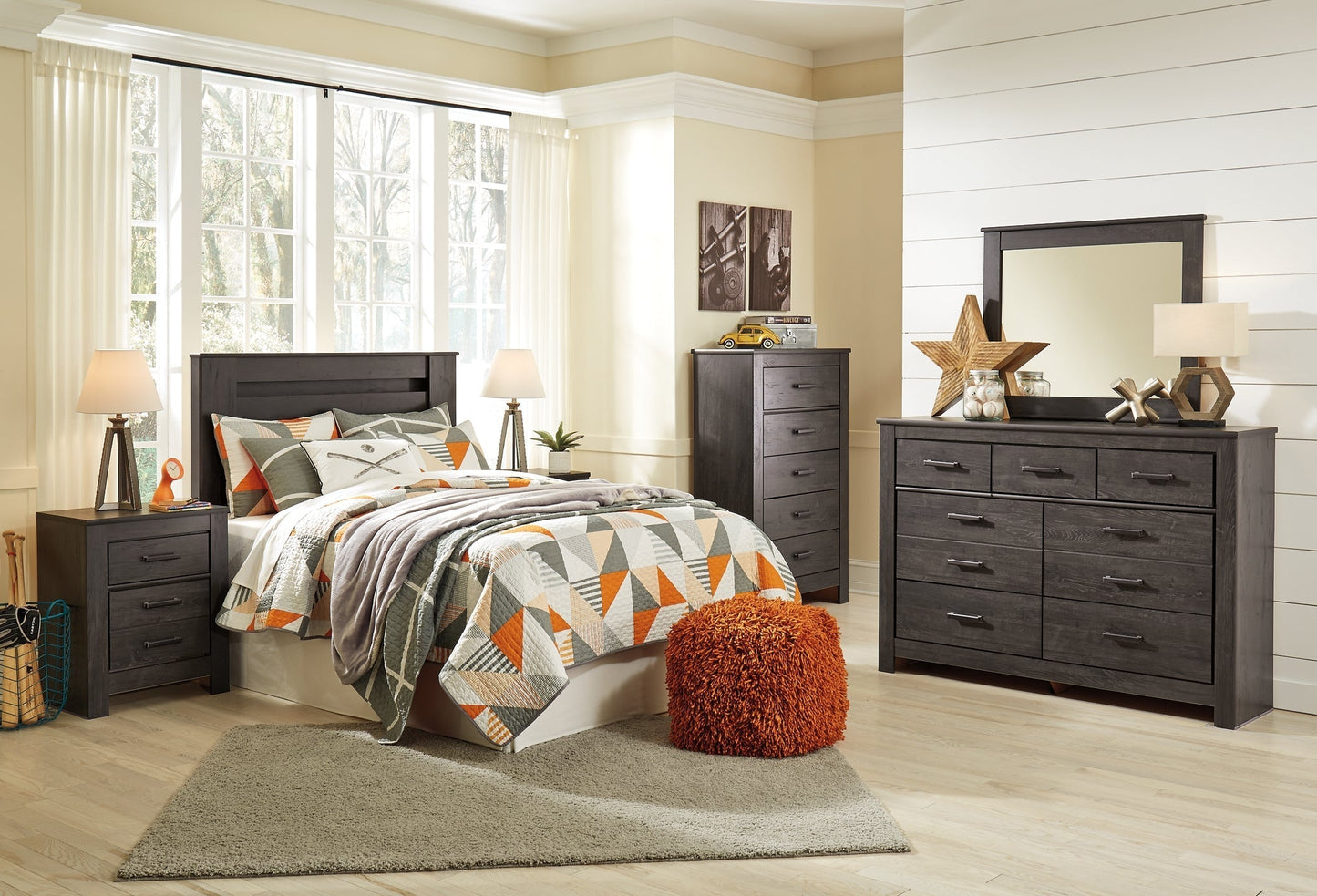 Brinxton Full Panel Headboard with Mirrored Dresser and Chest at Towne & Country Furniture (AL) furniture, home furniture, home decor, sofa, bedding
