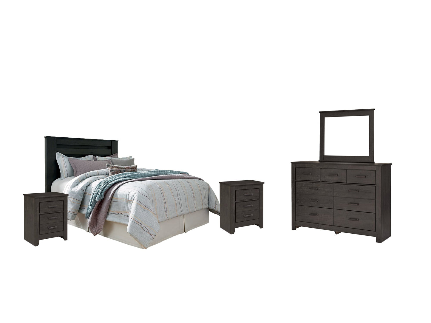 Brinxton King/California King Panel Headboard with Mirrored Dresser and 2 Nightstands at Towne & Country Furniture (AL) furniture, home furniture, home decor, sofa, bedding