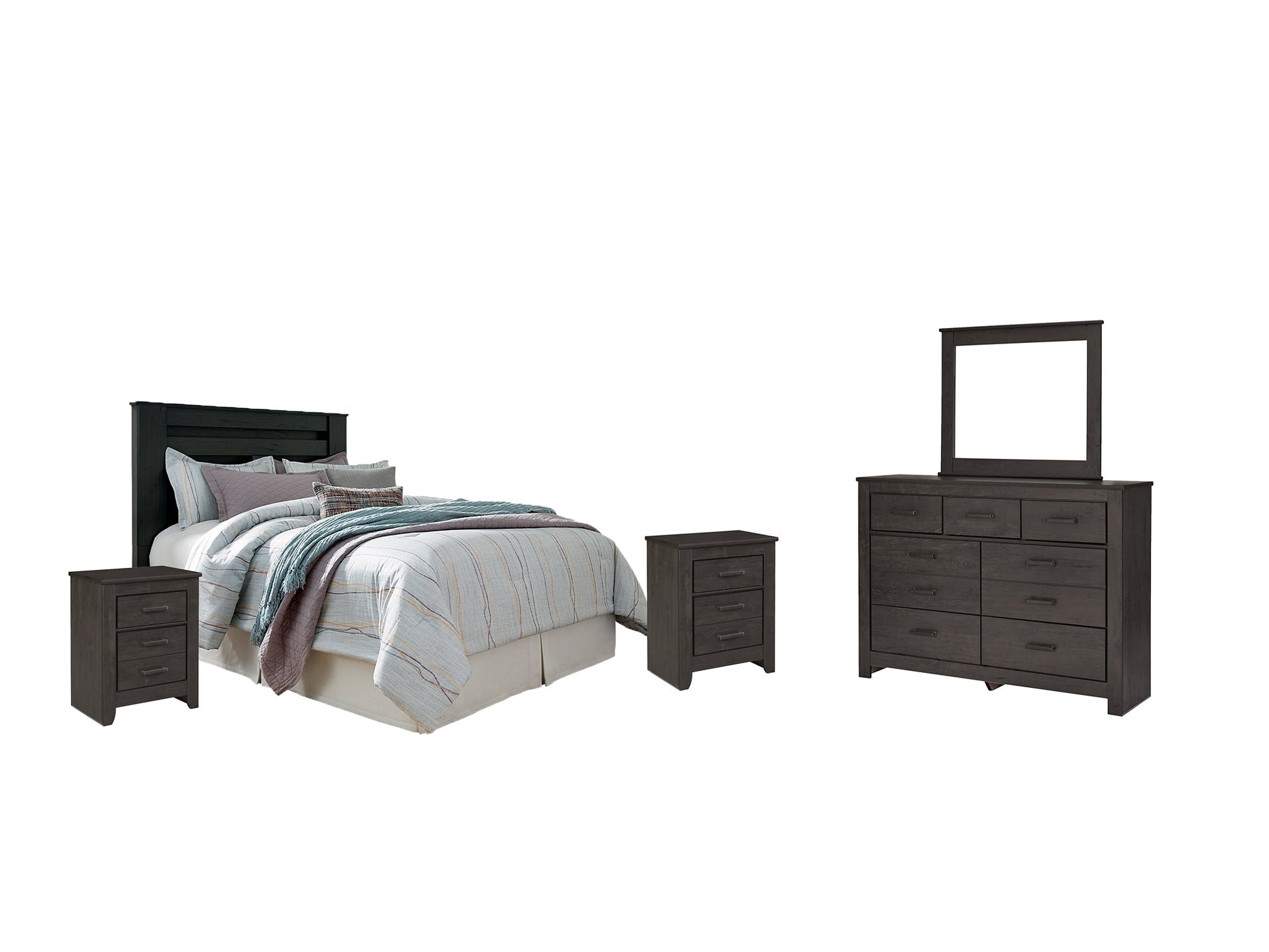 Brinxton King/California King Panel Headboard with Mirrored Dresser and 2 Nightstands at Towne & Country Furniture (AL) furniture, home furniture, home decor, sofa, bedding