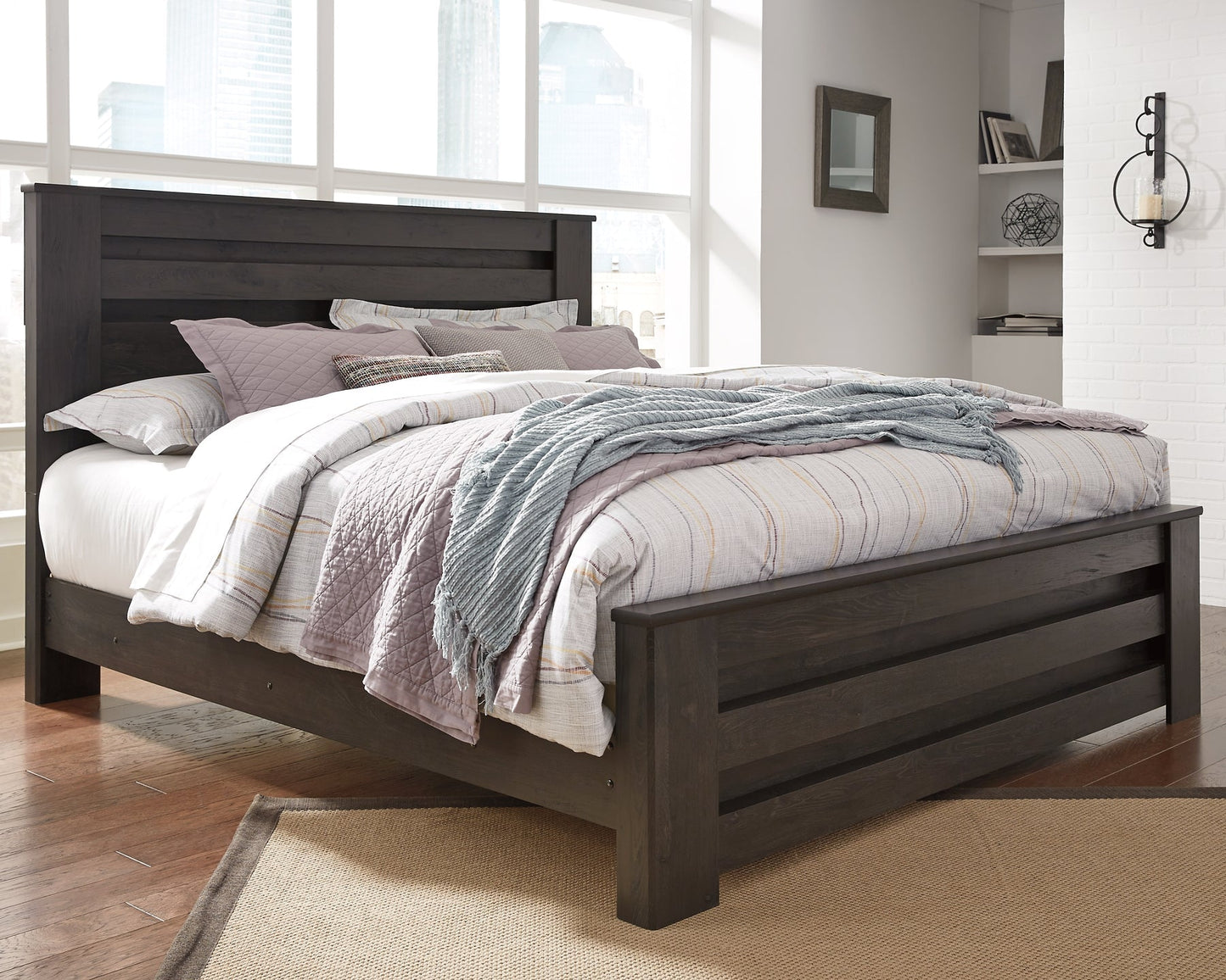 Brinxton King Panel Bed with Mirrored Dresser, Chest and 2 Nightstands at Towne & Country Furniture (AL) furniture, home furniture, home decor, sofa, bedding