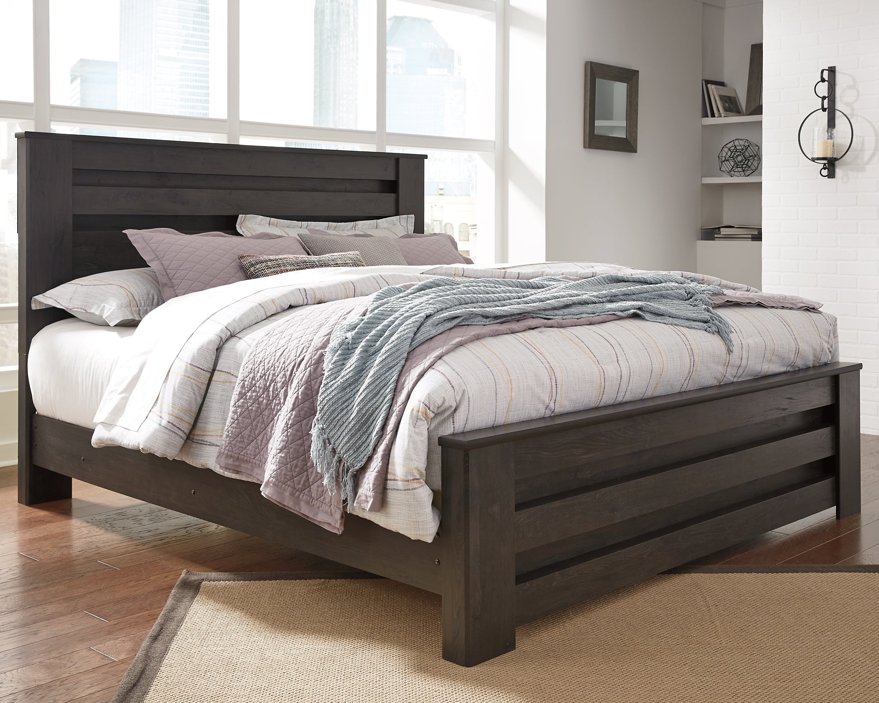 Brinxton King Panel Bed with Mirrored Dresser, Chest and 2 Nightstands at Towne & Country Furniture (AL) furniture, home furniture, home decor, sofa, bedding