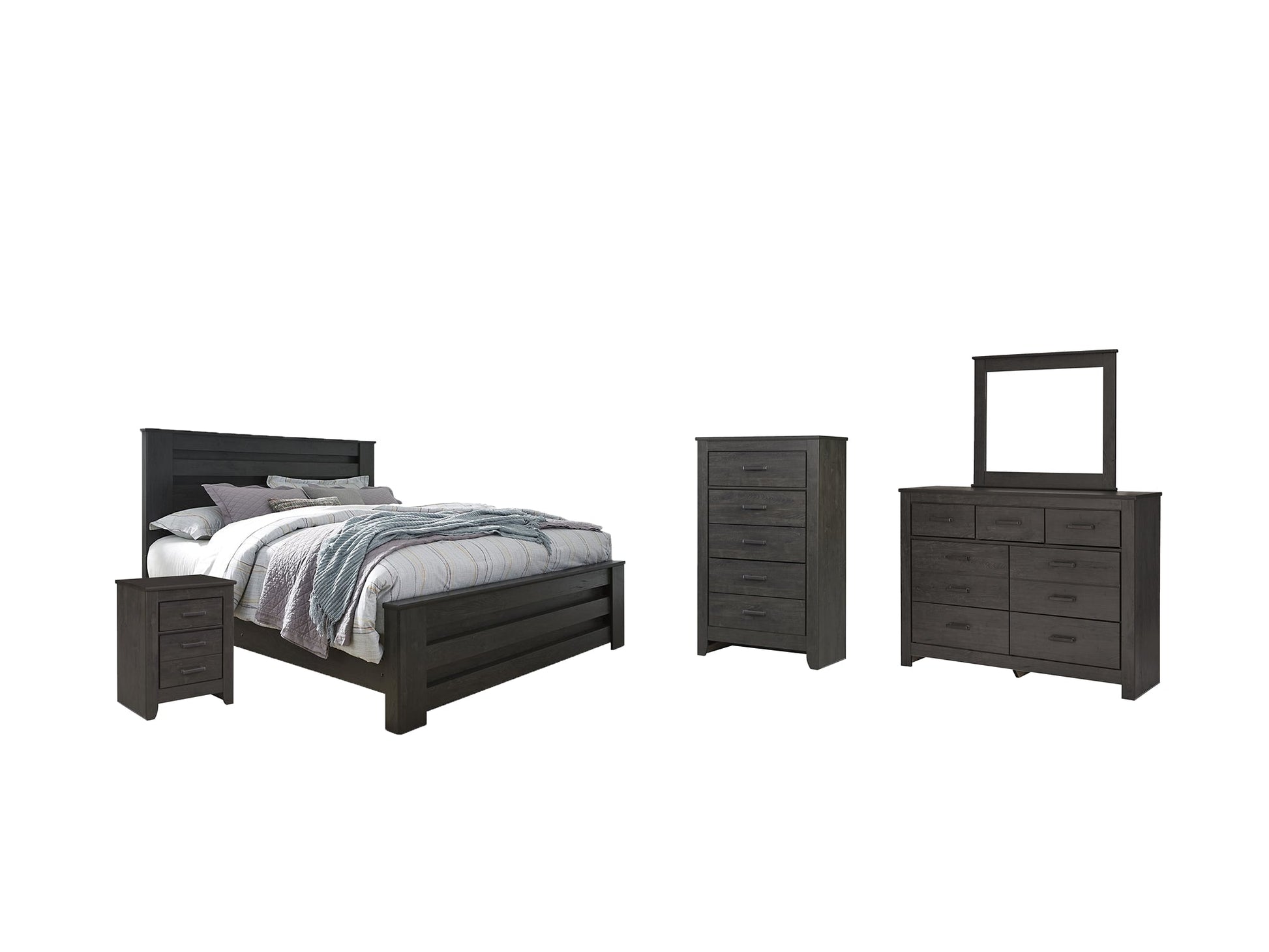 Brinxton King Panel Bed with Mirrored Dresser, Chest and Nightstand at Towne & Country Furniture (AL) furniture, home furniture, home decor, sofa, bedding