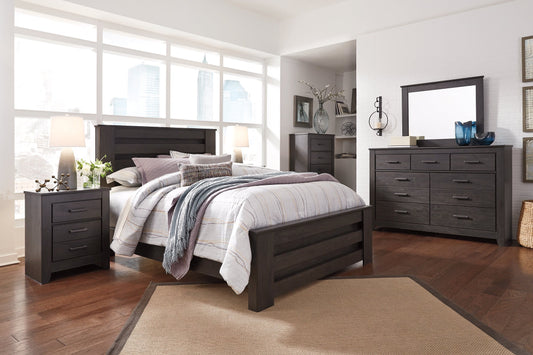 Brinxton Queen Panel Bed with Mirrored Dresser and 2 Nightstands at Towne & Country Furniture (AL) furniture, home furniture, home decor, sofa, bedding