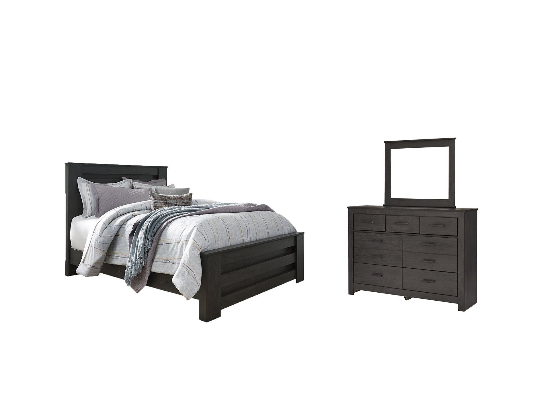 Brinxton Queen Panel Bed with Mirrored Dresser at Towne & Country Furniture (AL) furniture, home furniture, home decor, sofa, bedding