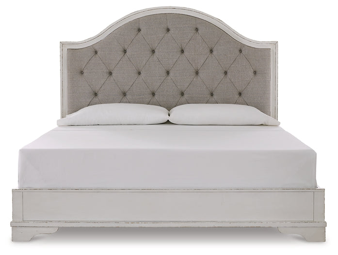 Brollyn California King Upholstered Panel Bed with Mirrored Dresser at Towne & Country Furniture (AL) furniture, home furniture, home decor, sofa, bedding