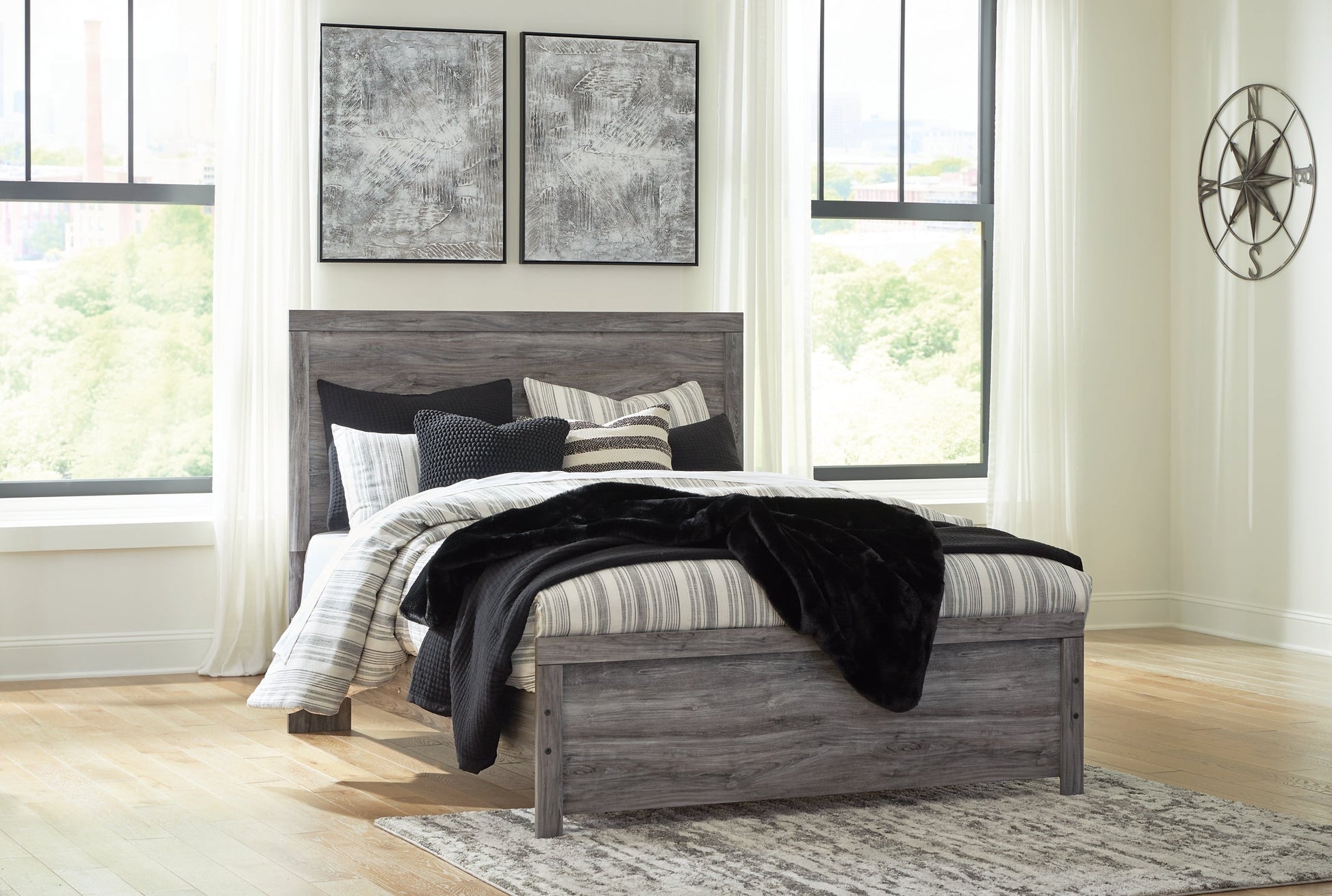 Bronyan Queen Panel Bed with Mirrored Dresser and 2 Nightstands at Towne & Country Furniture (AL) furniture, home furniture, home decor, sofa, bedding