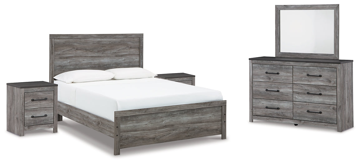 Bronyan Queen Panel Bed with Mirrored Dresser and 2 Nightstands at Towne & Country Furniture (AL) furniture, home furniture, home decor, sofa, bedding