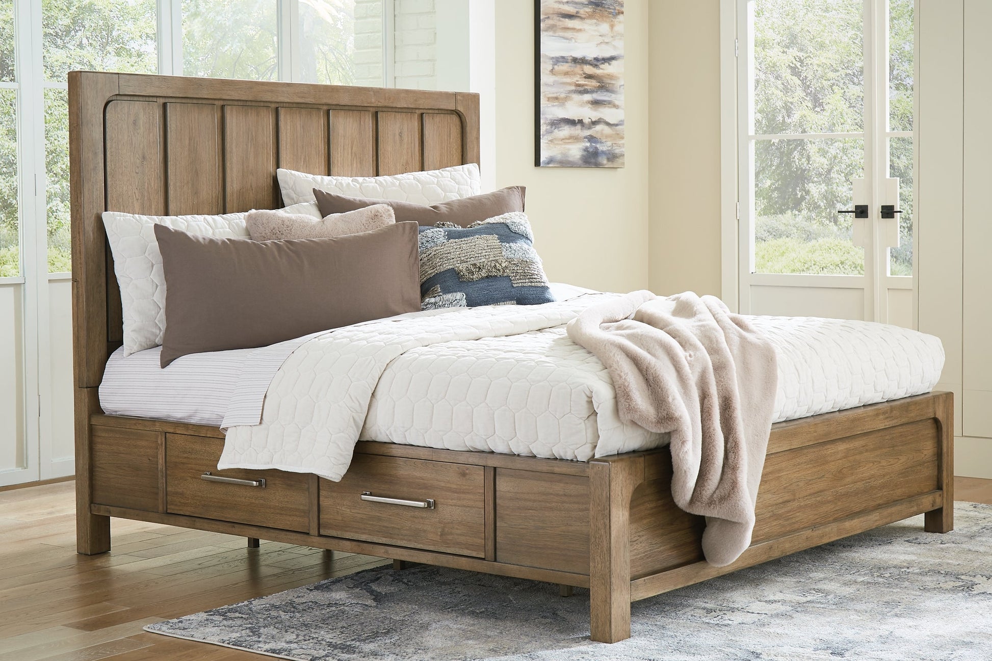 Cabalynn California King Panel Bed with Storage with Mirrored Dresser, Chest and 2 Nightstands at Towne & Country Furniture (AL) furniture, home furniture, home decor, sofa, bedding