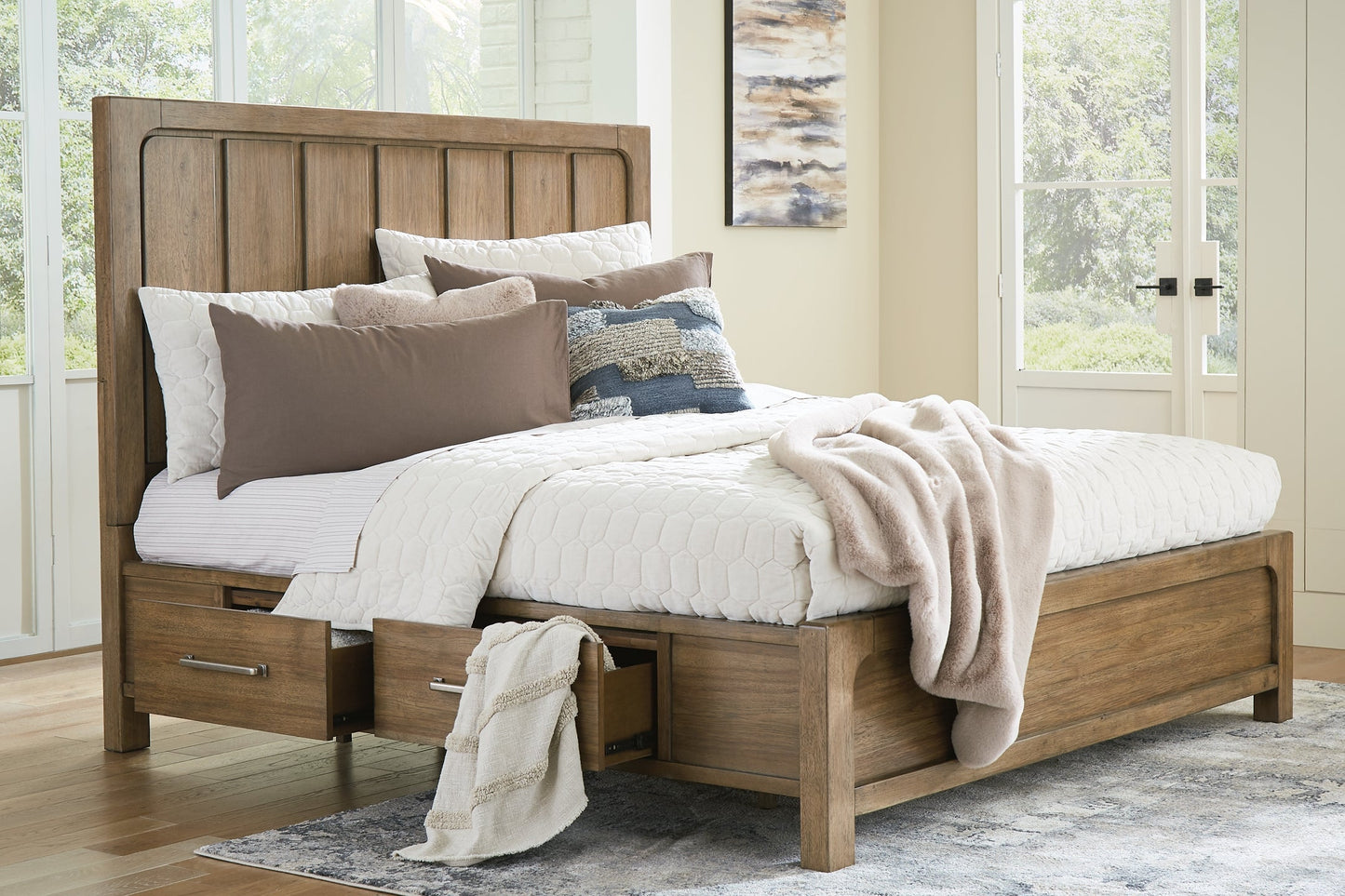 Cabalynn California King Panel Bed with Storage with Mirrored Dresser, Chest and 2 Nightstands at Towne & Country Furniture (AL) furniture, home furniture, home decor, sofa, bedding