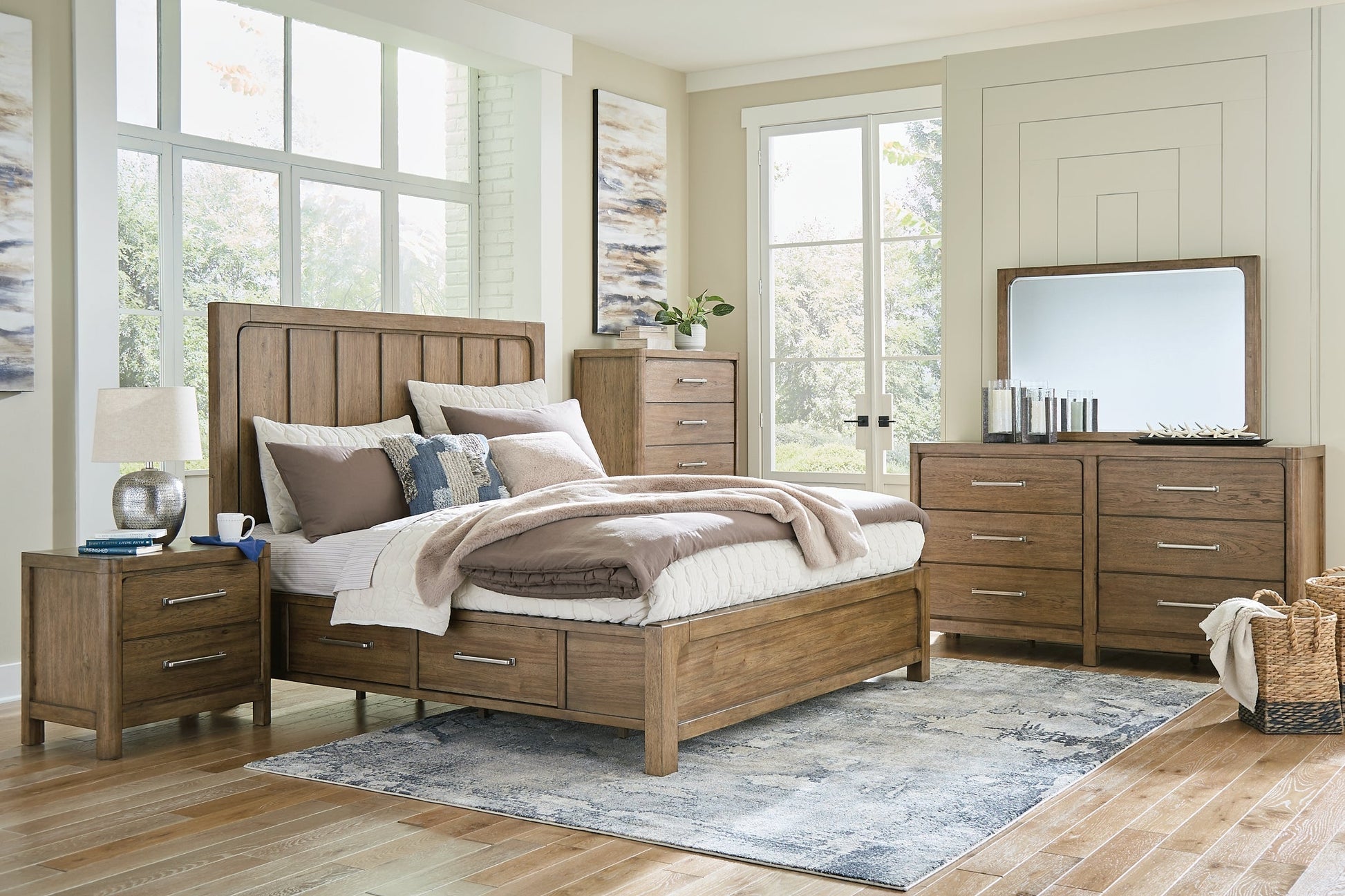 Cabalynn California King Panel Bed with Storage with Mirrored Dresser, Chest and Nightstand at Towne & Country Furniture (AL) furniture, home furniture, home decor, sofa, bedding