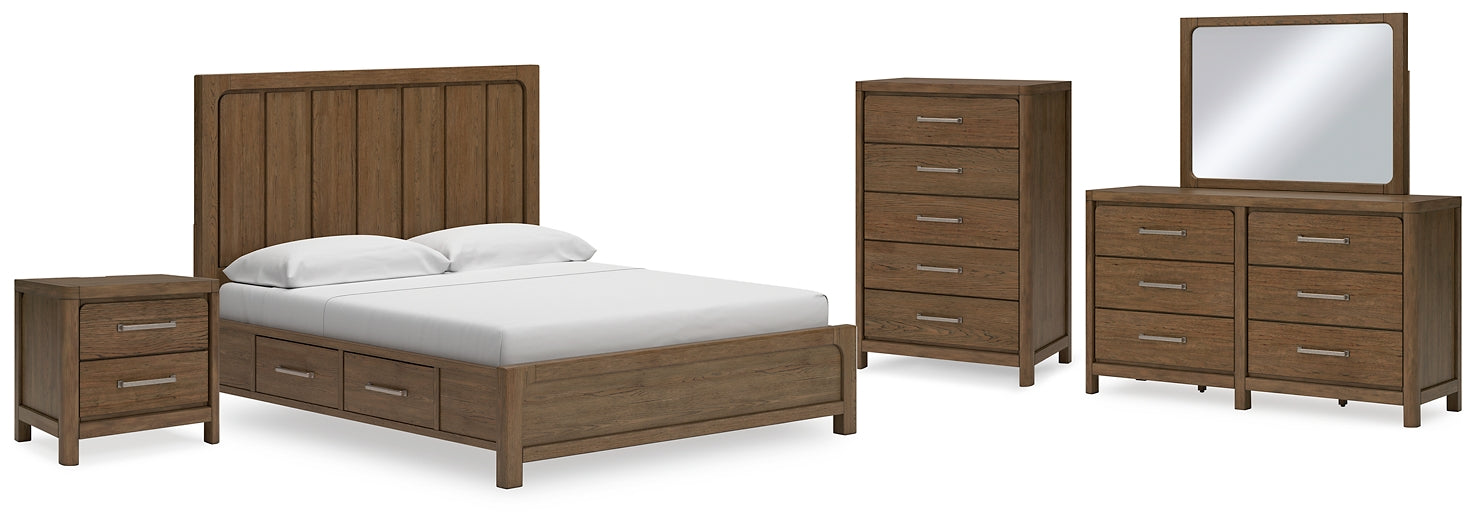 Cabalynn California King Panel Bed with Storage with Mirrored Dresser, Chest and Nightstand at Towne & Country Furniture (AL) furniture, home furniture, home decor, sofa, bedding