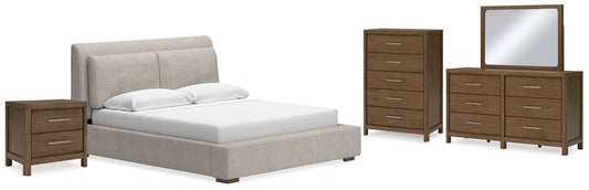 Cabalynn California King Upholstered Bed with Mirrored Dresser, Chest and Nightstand at Towne & Country Furniture (AL) furniture, home furniture, home decor, sofa, bedding