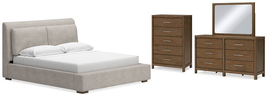Cabalynn California King Upholstered Bed with Mirrored Dresser and Chest at Towne & Country Furniture (AL) furniture, home furniture, home decor, sofa, bedding