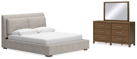 Cabalynn California King Upholstered Bed with Mirrored Dresser at Towne & Country Furniture (AL) furniture, home furniture, home decor, sofa, bedding