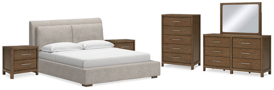 Cabalynn King Upholstered Bed with Mirrored Dresser, Chest and 2 Nightstands at Towne & Country Furniture (AL) furniture, home furniture, home decor, sofa, bedding