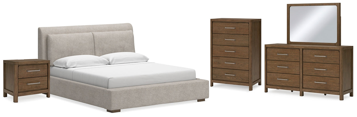 Cabalynn King Upholstered Bed with Mirrored Dresser, Chest and Nightstand at Towne & Country Furniture (AL) furniture, home furniture, home decor, sofa, bedding