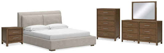 Cabalynn King Upholstered Bed with Mirrored Dresser, Chest and Nightstand at Towne & Country Furniture (AL) furniture, home furniture, home decor, sofa, bedding