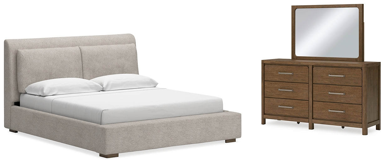 Cabalynn King Upholstered Bed with Mirrored Dresser at Towne & Country Furniture (AL) furniture, home furniture, home decor, sofa, bedding