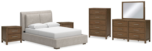 Cabalynn Queen Upholstered Bed with Mirrored Dresser, Chest and 2 Nightstands at Towne & Country Furniture (AL) furniture, home furniture, home decor, sofa, bedding