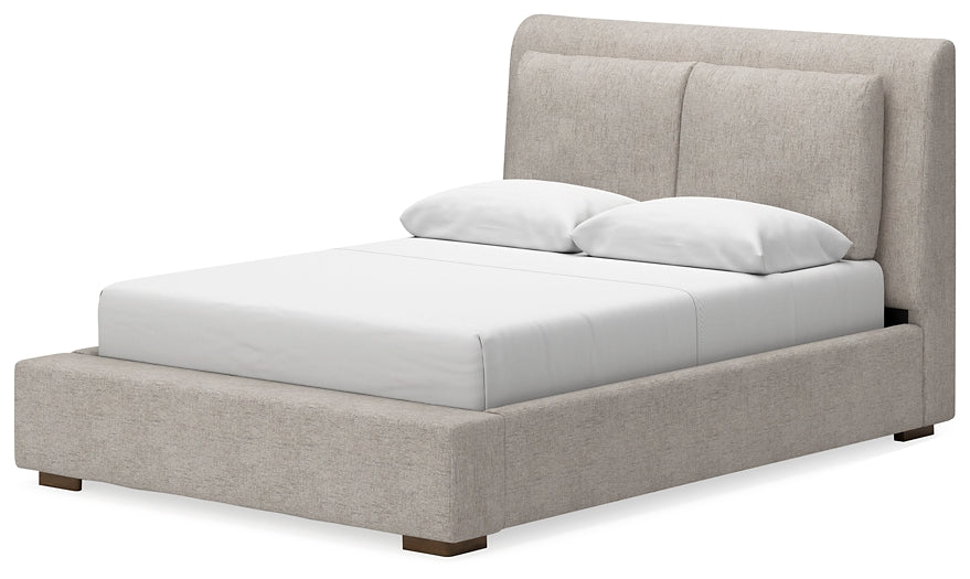 Cabalynn Queen Upholstered Bed with Mirrored Dresser, Chest and Nightstand at Towne & Country Furniture (AL) furniture, home furniture, home decor, sofa, bedding