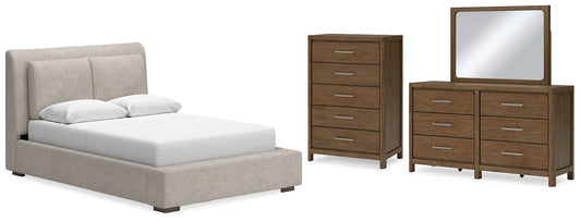 Cabalynn Queen Upholstered Bed with Mirrored Dresser and Chest at Towne & Country Furniture (AL) furniture, home furniture, home decor, sofa, bedding