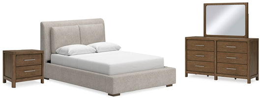 Cabalynn Queen Upholstered Bed with Mirrored Dresser and Nightstand at Towne & Country Furniture (AL) furniture, home furniture, home decor, sofa, bedding