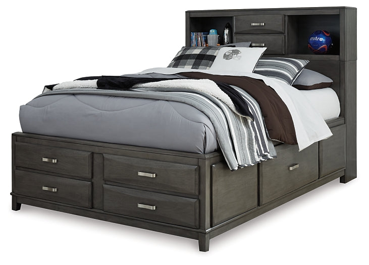 Caitbrook Queen Storage Bed with 8 Storage Drawers with Mirrored Dresser and 2 Nightstands at Towne & Country Furniture (AL) furniture, home furniture, home decor, sofa, bedding