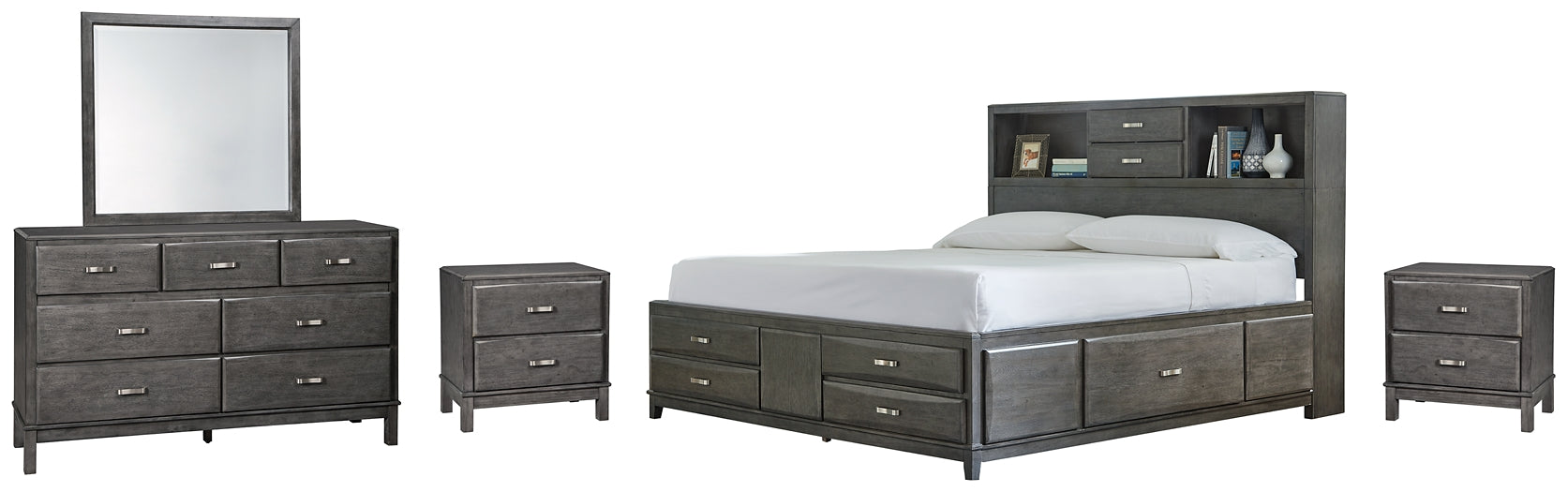 Caitbrook  Storage Bed With 8 Storage Drawers With Mirrored Dresser And 2 Nightstands at Towne & Country Furniture (AL) furniture, home furniture, home decor, sofa, bedding