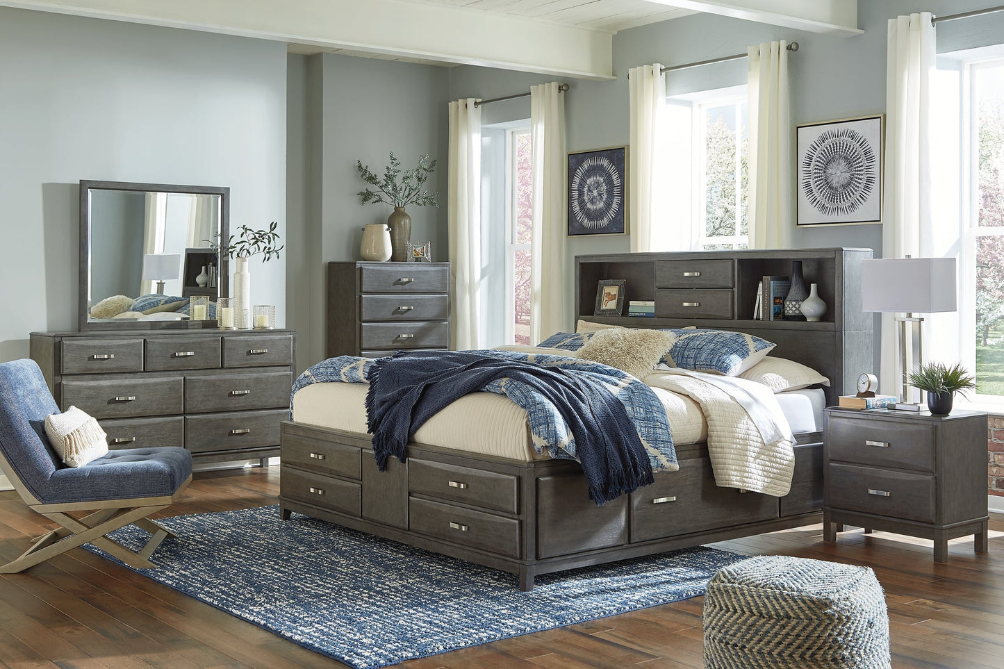 Caitbrook  Storage Bed With 8 Storage Drawers With Mirrored Dresser, Chest And Nightstand at Towne & Country Furniture (AL) furniture, home furniture, home decor, sofa, bedding