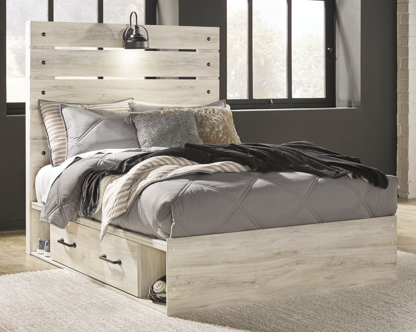 Cambeck Full Panel Bed with 4 Storage Drawers with Mirrored Dresser and 2 Nightstands at Towne & Country Furniture (AL) furniture, home furniture, home decor, sofa, bedding