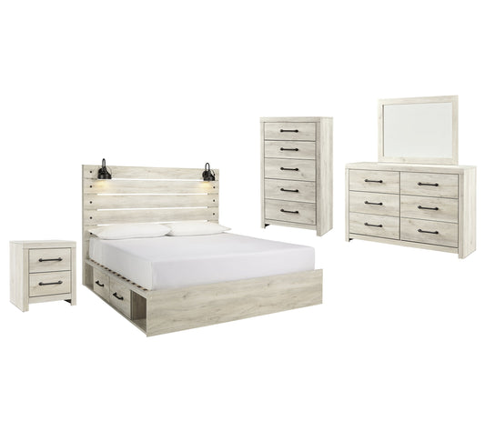 Cambeck King Panel Bed with 4 Storage Drawers with Mirrored Dresser, Chest and Nightstand at Towne & Country Furniture (AL) furniture, home furniture, home decor, sofa, bedding