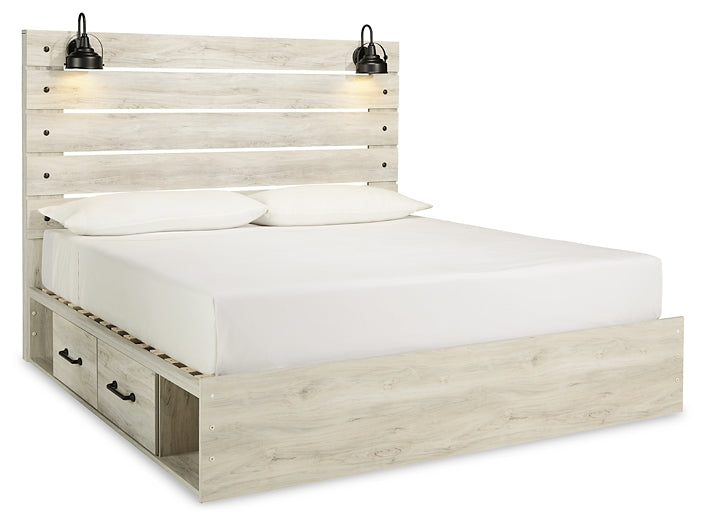 Cambeck King Panel Bed with 4 Storage Drawers with Mirrored Dresser and 2 Nightstands at Towne & Country Furniture (AL) furniture, home furniture, home decor, sofa, bedding