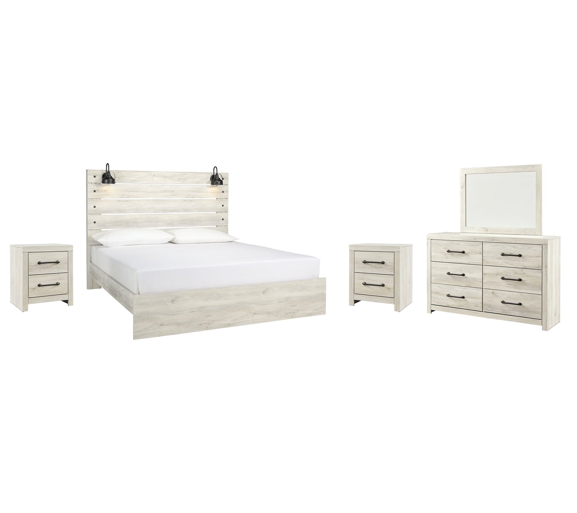 Cambeck King Panel Bed with Mirrored Dresser and 2 Nightstands at Towne & Country Furniture (AL) furniture, home furniture, home decor, sofa, bedding