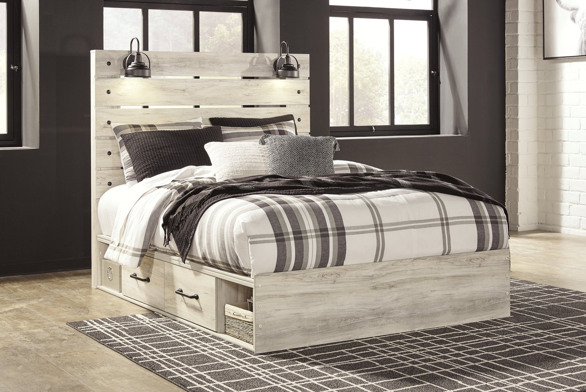 Cambeck Queen Panel Bed with 4 Storage Drawers with Mirrored Dresser, Chest and 2 Nightstands at Towne & Country Furniture (AL) furniture, home furniture, home decor, sofa, bedding