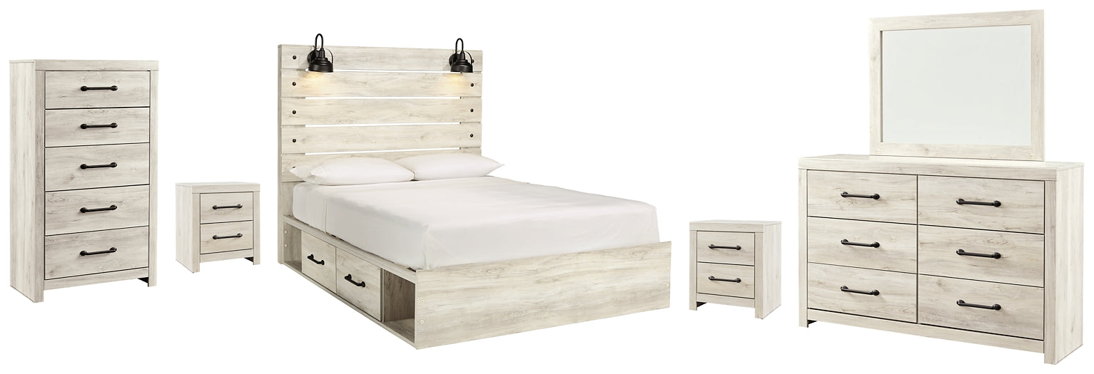 Cambeck Queen Panel Bed with 4 Storage Drawers with Mirrored Dresser, Chest and 2 Nightstands at Towne & Country Furniture (AL) furniture, home furniture, home decor, sofa, bedding