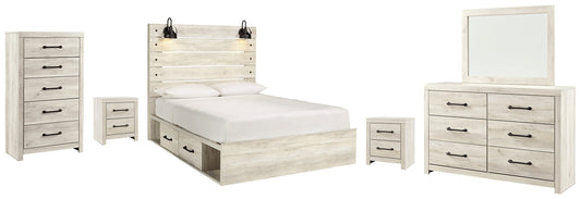 Cambeck Queen Panel Bed with 4 Storage Drawers with Mirrored Dresser, Chest and 2 Nightstands at Towne & Country Furniture (AL) furniture, home furniture, home decor, sofa, bedding