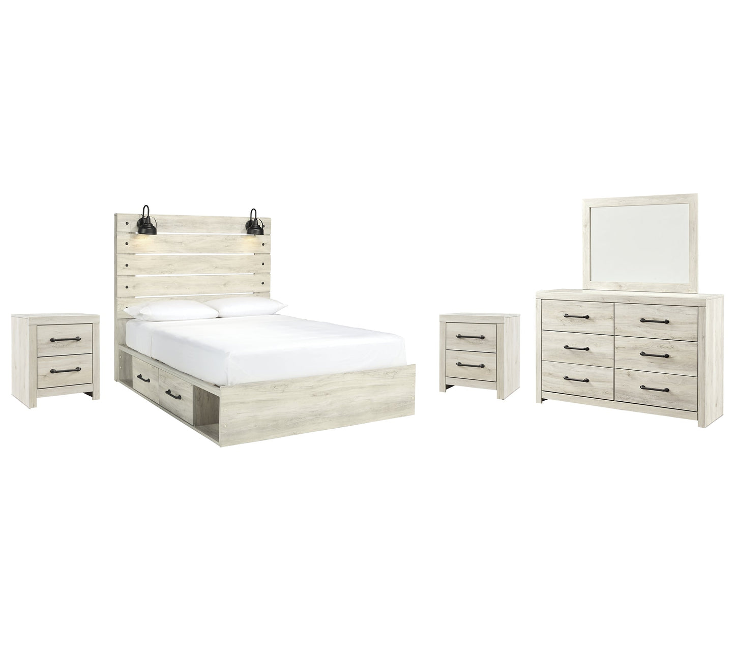 Cambeck Queen Panel Bed with 4 Storage Drawers with Mirrored Dresser and 2 Nightstands at Towne & Country Furniture (AL) furniture, home furniture, home decor, sofa, bedding