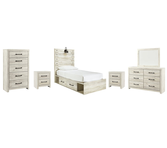Cambeck Twin Panel Bed with 4 Storage Drawers with Mirrored Dresser, Chest and 2 Nightstands at Towne & Country Furniture (AL) furniture, home furniture, home decor, sofa, bedding