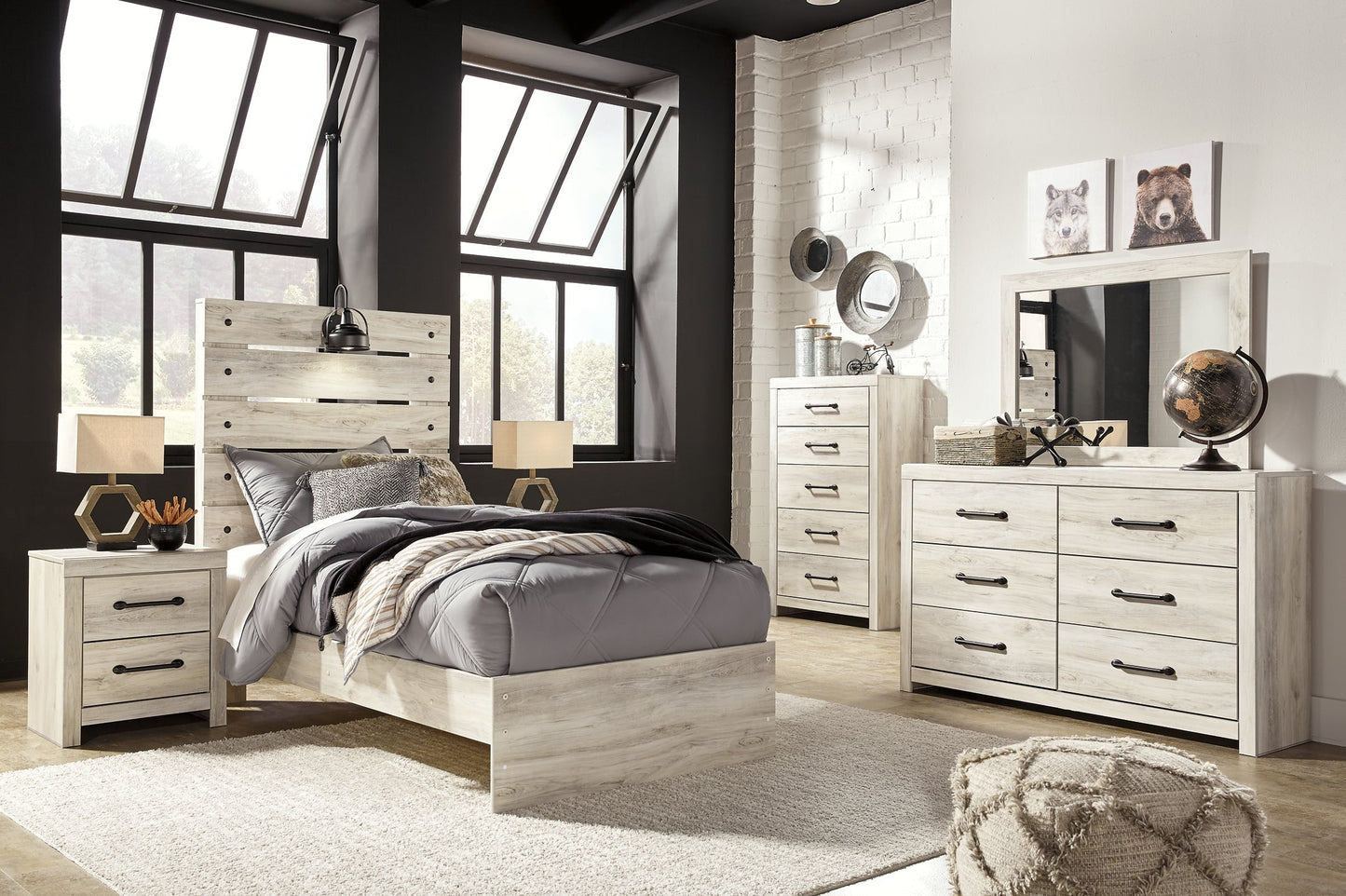 Cambeck Twin Panel Bed with Mirrored Dresser, Chest and 2 Nightstands at Towne & Country Furniture (AL) furniture, home furniture, home decor, sofa, bedding