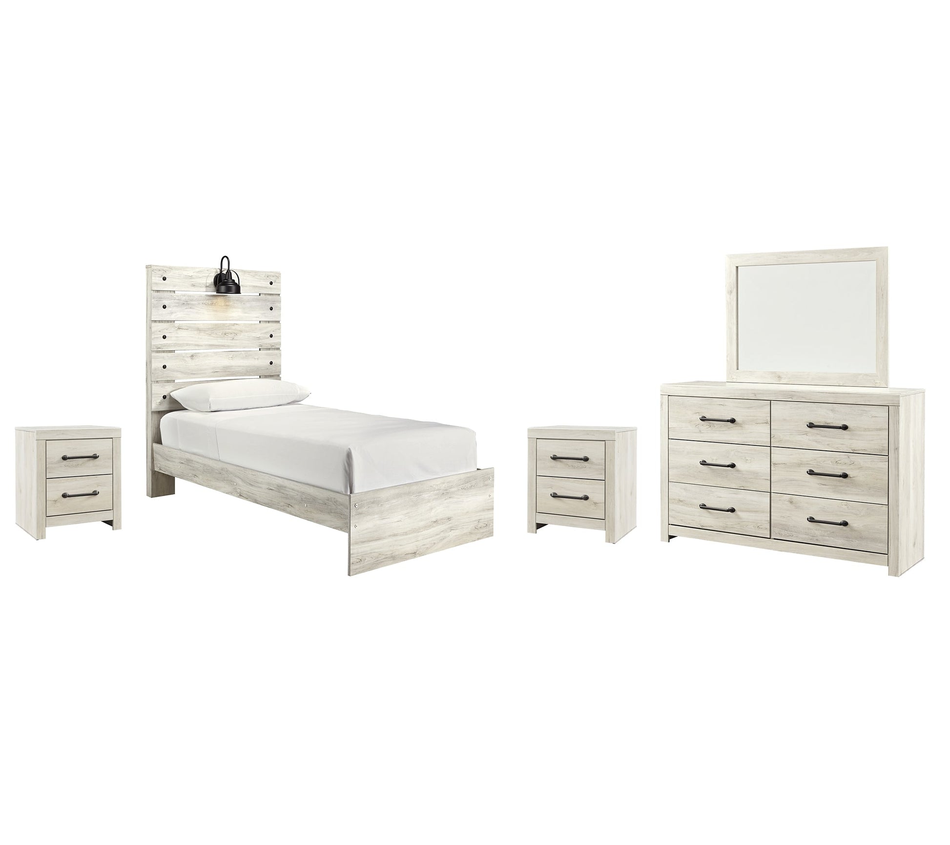 Cambeck Twin Panel Bed with Mirrored Dresser and 2 Nightstands at Towne & Country Furniture (AL) furniture, home furniture, home decor, sofa, bedding