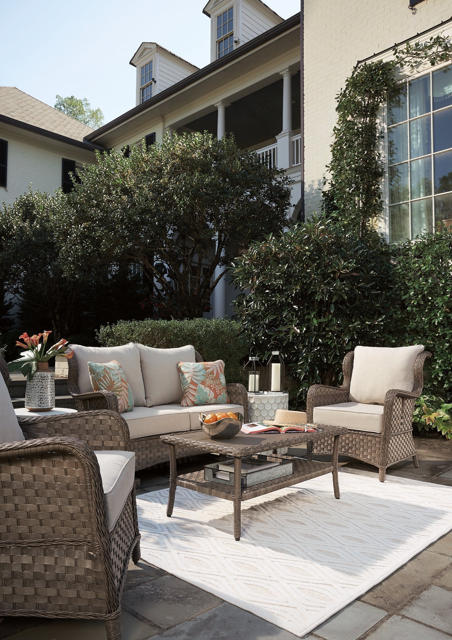Clear Ridge Outdoor Loveseat and 2 Chairs with Coffee Table at Towne & Country Furniture (AL) furniture, home furniture, home decor, sofa, bedding