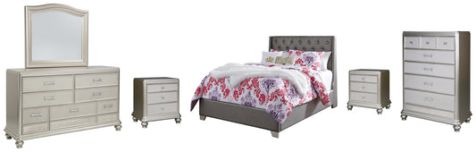 Coralayne Full Upholstered Bed with Mirrored Dresser, Chest and 2 Nightstands at Towne & Country Furniture (AL) furniture, home furniture, home decor, sofa, bedding