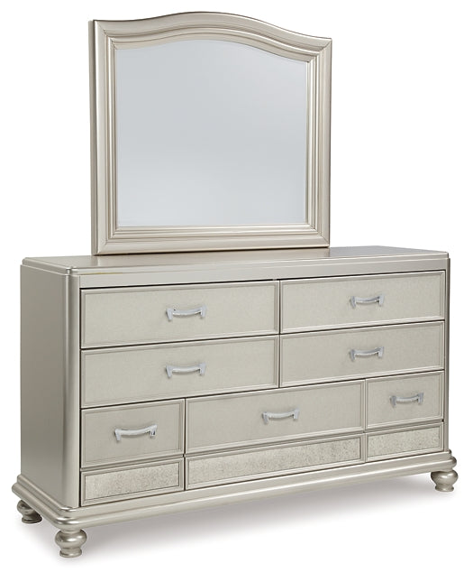 Coralayne Full Upholstered Bed with Mirrored Dresser and Chest at Towne & Country Furniture (AL) furniture, home furniture, home decor, sofa, bedding
