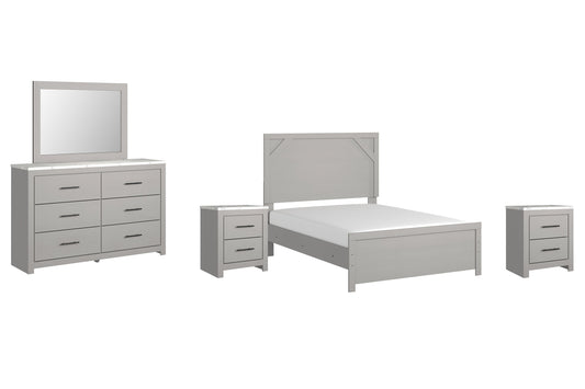 Cottonburg Full Panel Bed with Mirrored Dresser and 2 Nightstands at Towne & Country Furniture (AL) furniture, home furniture, home decor, sofa, bedding