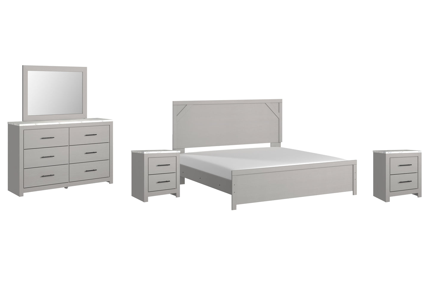Cottonburg King Panel Bed with Mirrored Dresser and 2 Nightstands at Towne & Country Furniture (AL) furniture, home furniture, home decor, sofa, bedding
