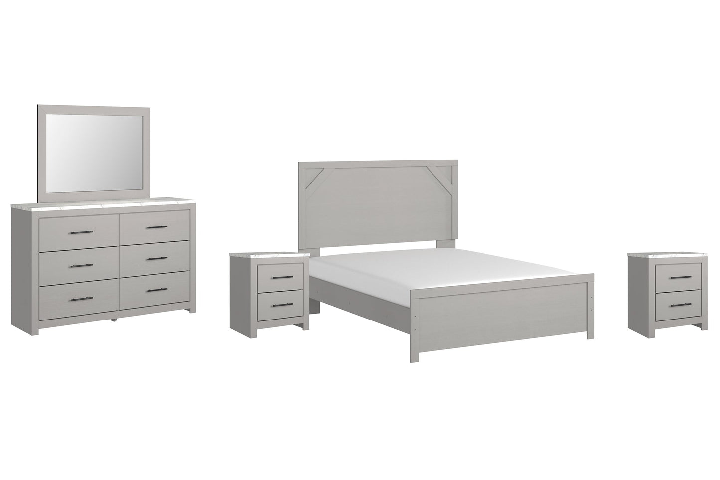 Cottonburg Queen Panel Bed with Mirrored Dresser and 2 Nightstands at Towne & Country Furniture (AL) furniture, home furniture, home decor, sofa, bedding