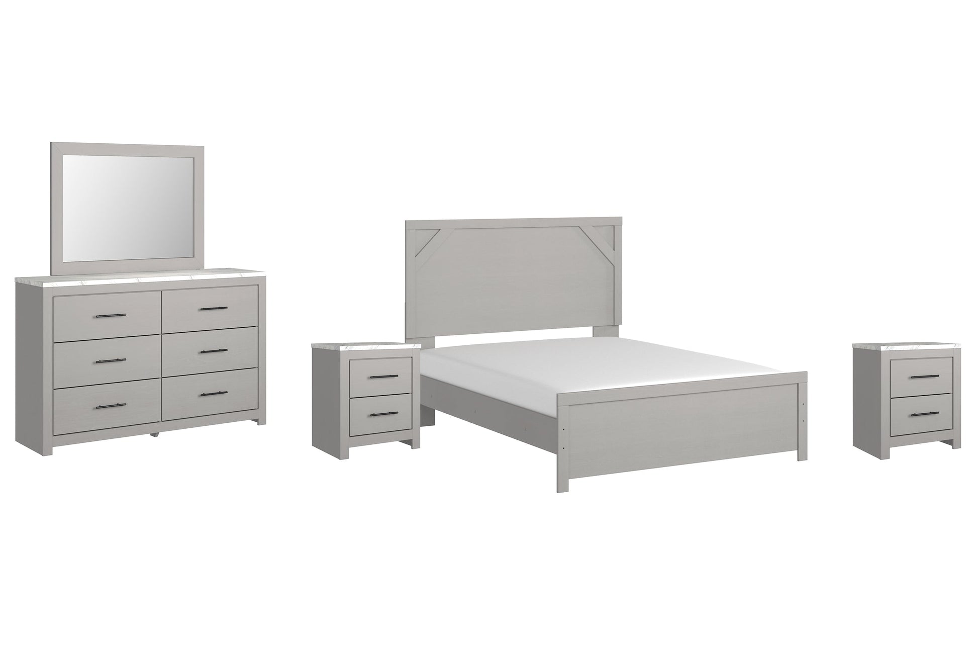 Cottonburg Queen Panel Bed with Mirrored Dresser and 2 Nightstands at Towne & Country Furniture (AL) furniture, home furniture, home decor, sofa, bedding