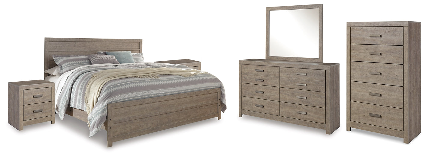 Culverbach King Panel Bed with Mirrored Dresser, Chest and 2 Nightstands at Towne & Country Furniture (AL) furniture, home furniture, home decor, sofa, bedding
