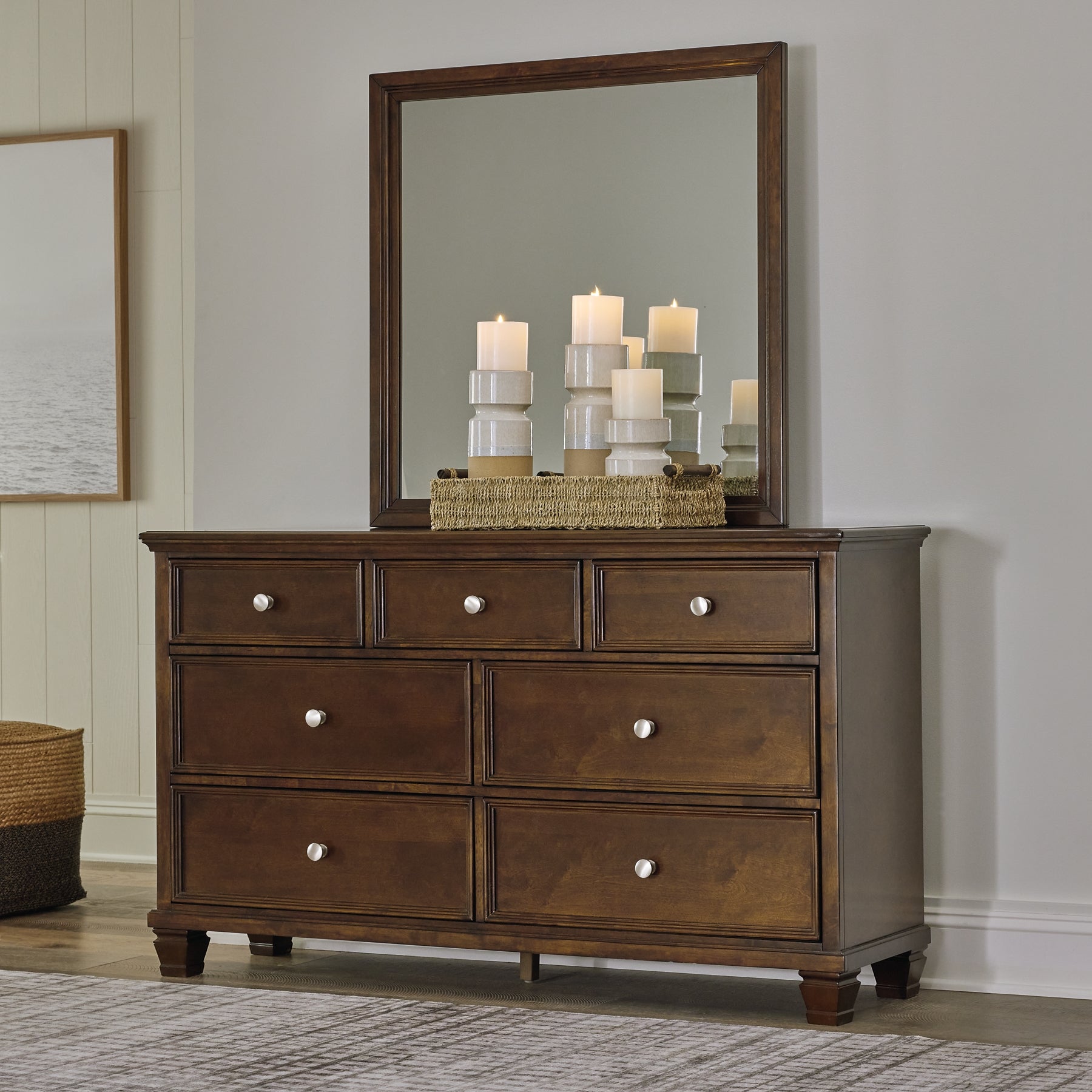 Danabrin California King Panel Bed with Mirrored Dresser, Chest and 2 Nightstands at Towne & Country Furniture (AL) furniture, home furniture, home decor, sofa, bedding