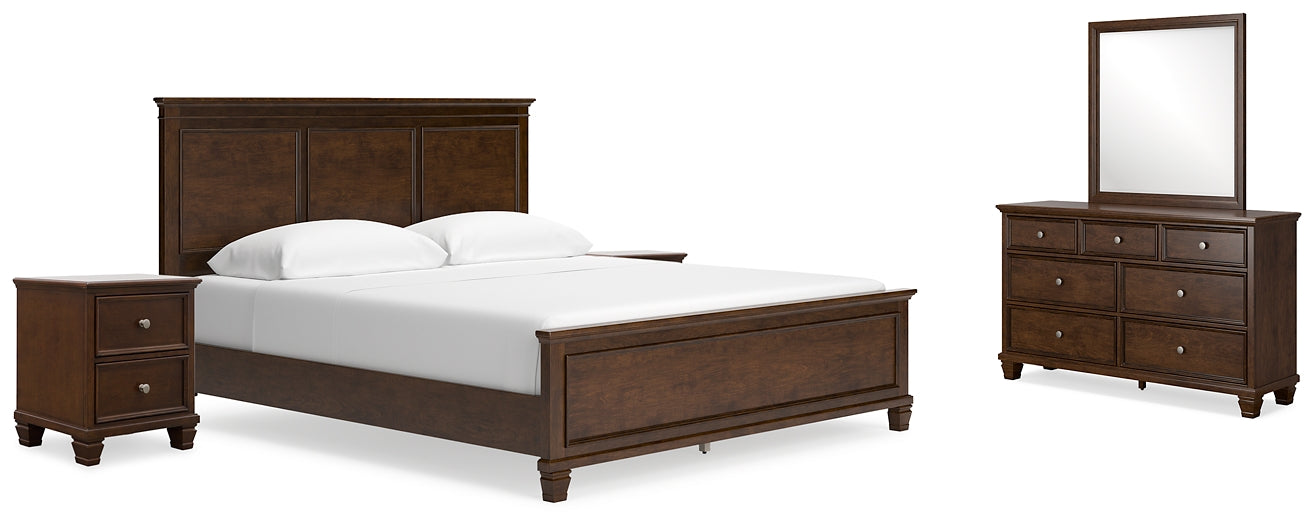 Danabrin California King Panel Bed with Mirrored Dresser and 2 Nightstands at Towne & Country Furniture (AL) furniture, home furniture, home decor, sofa, bedding